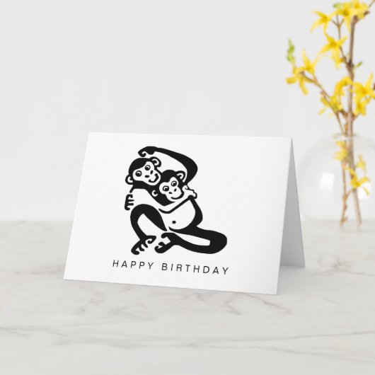 Cheeky monkey - BONOBO -Chimpansee -Gelukkige verj Kaart (Gele Bloem)