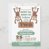 Cheeky Monkey Boy & Girl Twins Baby shower Kaart (Voorkant)