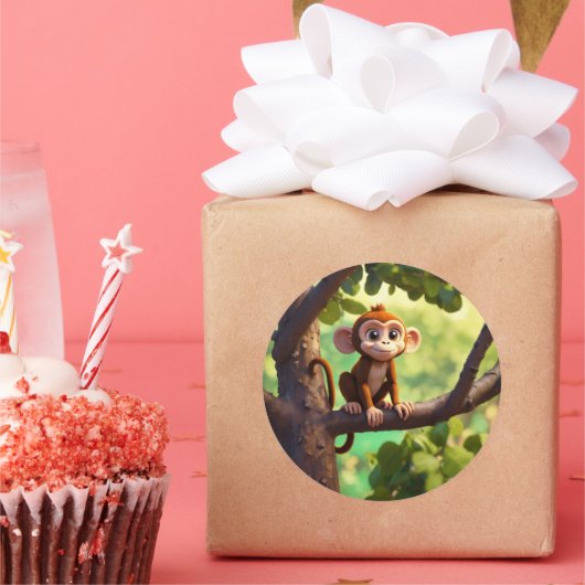 Cheeky Monkey Charm Ronde Sticker (Feest)