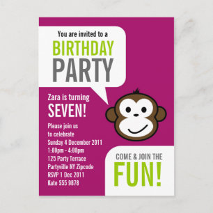 Cheeky Monkey Invitation 2 [paarse] Uitnodiging Briefkaart