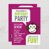 Cheeky Monkey Invitation 2 [paarse] Uitnodiging Briefkaart (Voorkant / Achterkant)