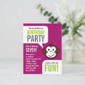 Cheeky Monkey Invitation 2 [paarse] Uitnodiging Briefkaart (Staand voorkant)