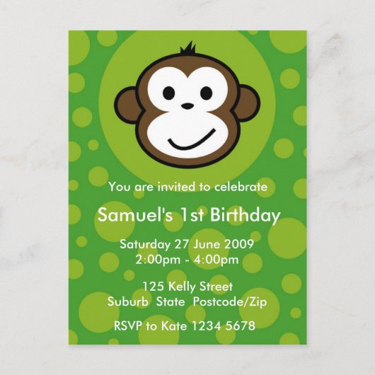 Cheeky Monkey Invitation [limoen] Uitnodiging Briefkaart (Voorkant)