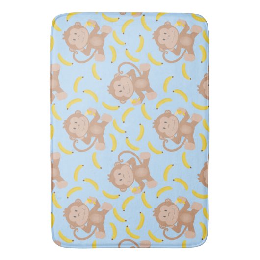 Cheeky Monkey met Banana Blue Bath Mat (Voorkant Verticaal)