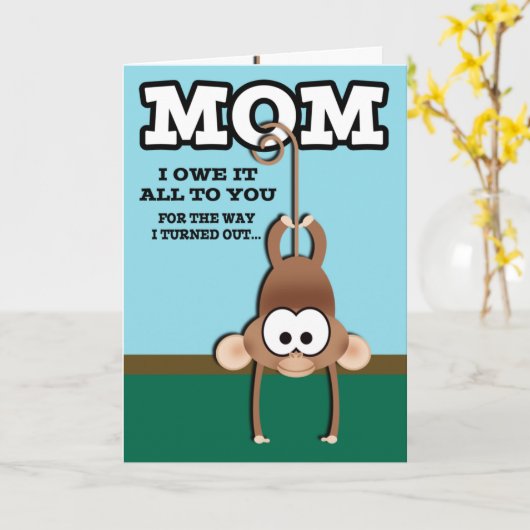 Cheeky Monkey-Moederdag Kaart (Gele Bloem)