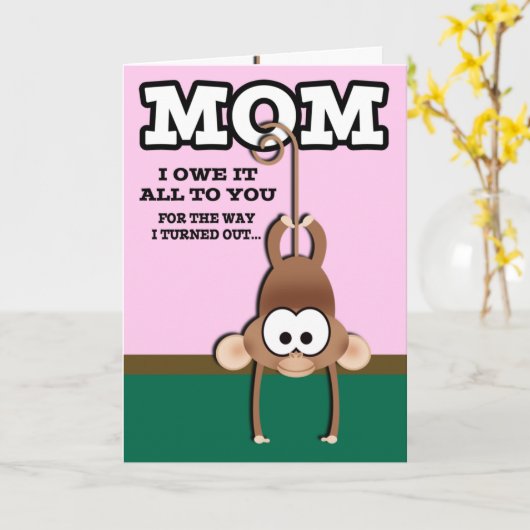 Cheeky Monkey-Moederdag Kaart (Gele Bloem)