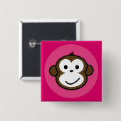 Cheeky Monkey [roze+hete roze] Vierkante Button 5,1 Cm (Voorkant /achterkant)