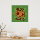 Cheeky Monkey Schattigee Cartoon Primate Tekening Poster (Keuken)