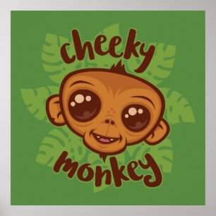Cheeky Monkey Schattigee Cartoon Primate Tekening Poster