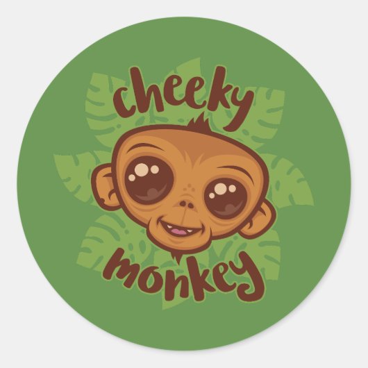 Cheeky Monkey Schattigee Cartoon Primate Tekening Ronde Sticker (Voorkant)