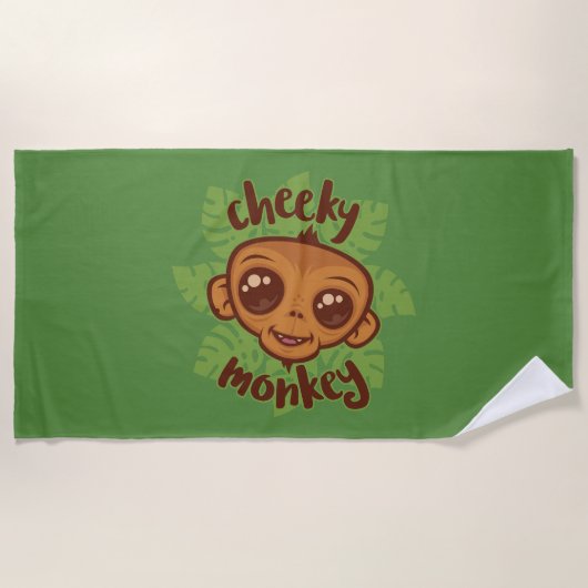Cheeky Monkey Schattigee Cartoon Primate Tekening Strandlaken (Voorkant)