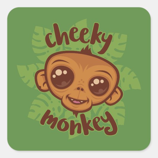 Cheeky Monkey Schattigee Cartoon Primate Tekening Vierkante Sticker (Voorkant)