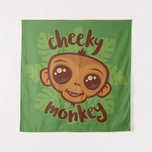 Cheeky Monkey Schattigee Cartoon Primate Tekening Wandkleed (Voorkant)