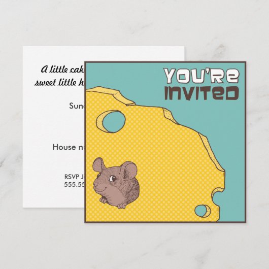 Cheeky Mouse Birthday Party Invitation Kaart (Voorkant / Achterkant)