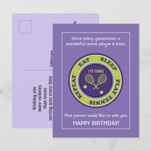 Cheeky Paarse Tennis 🎾 Happy Birthday Briefkaart (Voorkant / Achterkant)