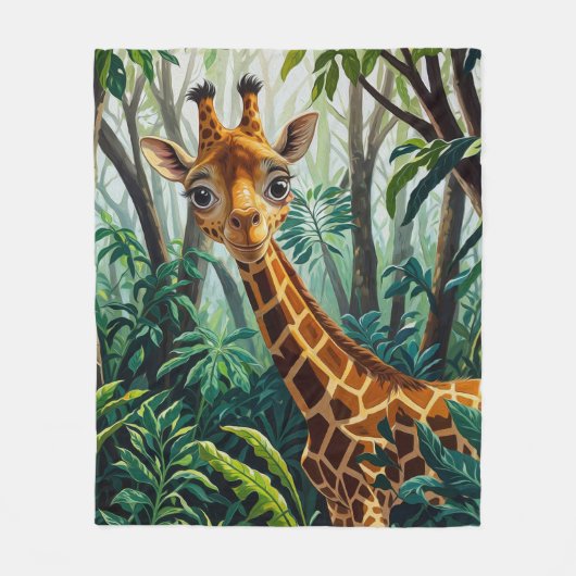 Cheeky Schattigee Cartoon Giraffe Verbergen in Bom Fleece Deken (Voorkant)