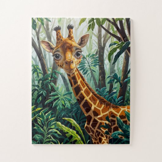 Cheeky Schattigee Cartoon Giraffe Verbergen in Bom Legpuzzel (Verticaal)