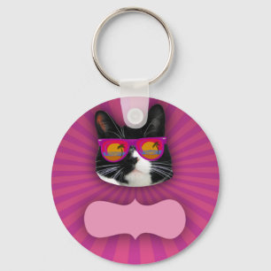 Cheeky Sunbril Neon Tuxedo Cat Fun Art Sleutelhanger