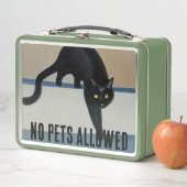 Cheeky Whimsical Black Cat Metal Lunch Box (In situ)