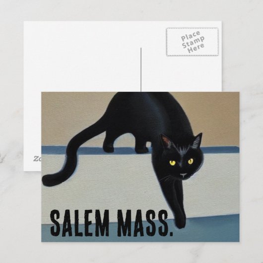 Cheeky Whimsical Black Cat Salem Massachusetts Briefkaart (Voorkant / Achterkant)