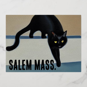Cheeky Whimsical Black Cat Salem Massachusetts Folie Feestdagen Briefkaart