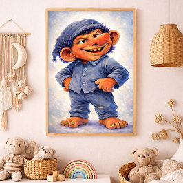 Cheeky Woodland Troll Boy Cozy Fairytale  Foto Afdruk