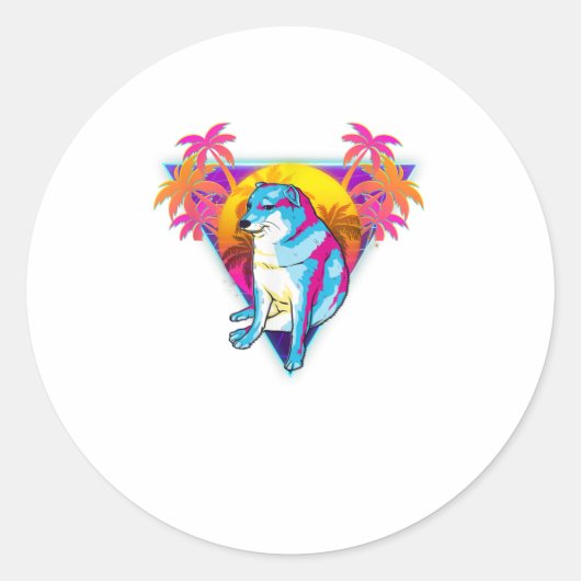 Cheems Dog Funny Shiba Inu Meme 80's Retro Ronde Sticker (Voorkant)