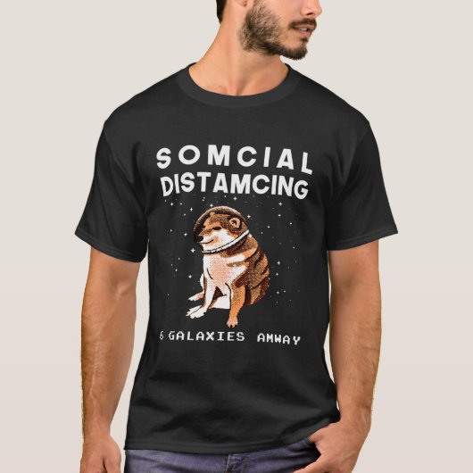 CHEEMS DOGE MEME IN DE RUIMTE GRAPPIGE SOCIALE AFL T-SHIRT (Voorkant)