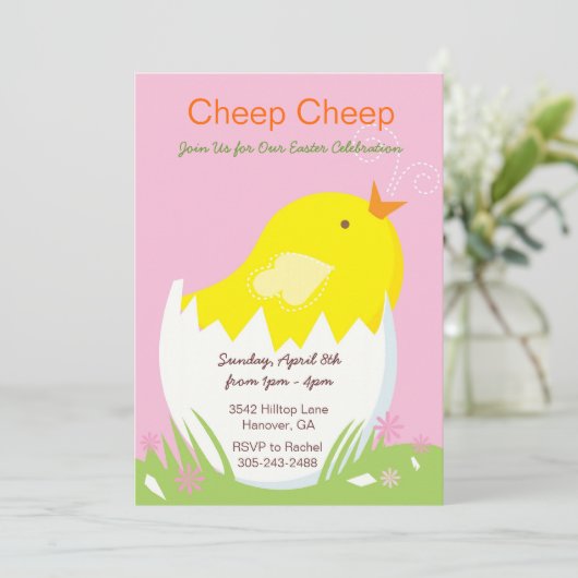 Cheep Cheep Yellow Chick Easter Party Invitation Kaart (Staand voorkant)