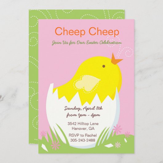 Cheep Cheep Yellow Chick Easter Party Invitation Kaart (Voorkant / Achterkant)