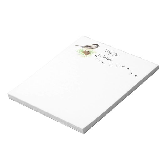 "Cheeps from Custom Name" Chickadee, Bird Tracks Notitieblok (Linkerzijde)