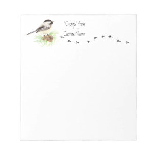 "Cheeps from Custom Name" Chickadee, Bird Tracks Notitieblok