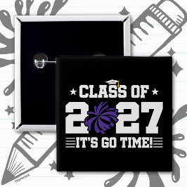 Cheer Afstudeer Pom Poms Eindexamenklas 2027 Vierkante Button 5,1 Cm