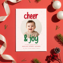 Cheer and Joy Christmas Baby Birth Announcement