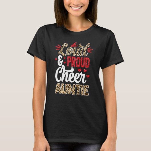Cheer Auntie Bigst Fan Leopard Print en Pom Pom T-shirt (Voorkant)