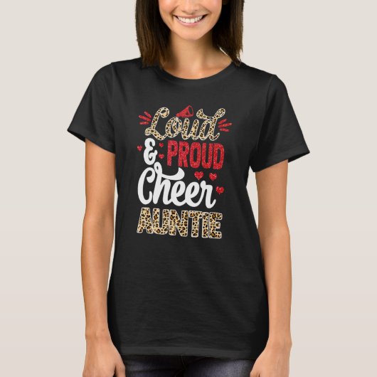 Cheer Auntie Bigst Fan Leopard Print en Pom Pom T-shirt (Voorkant)