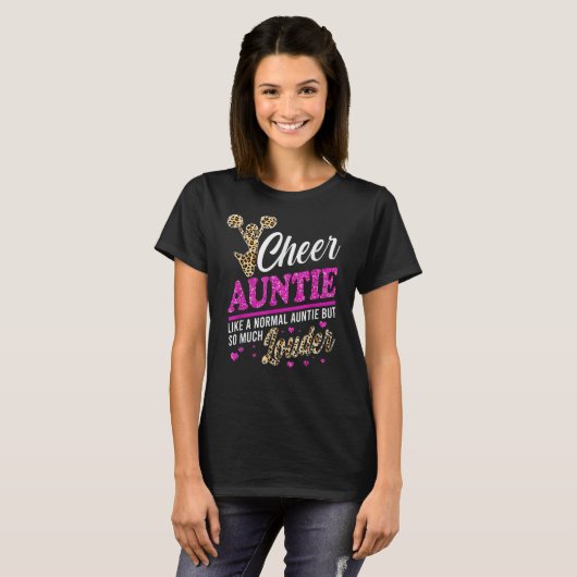 Cheer Auntie Bigst Fan Leopard Print en Pom Pom T-shirt (Voorkant volledig)
