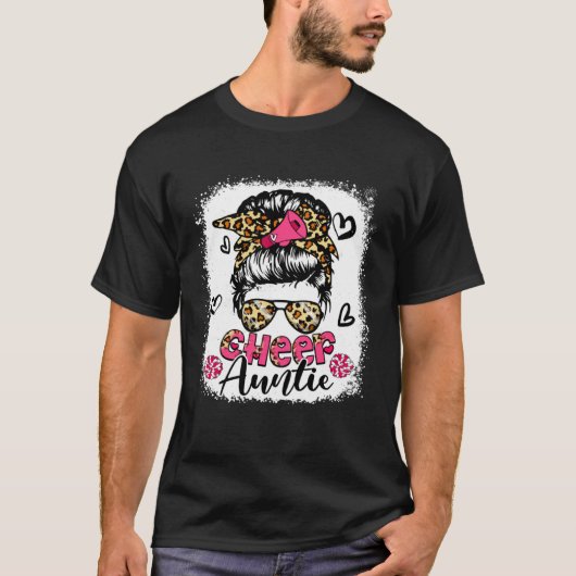 Cheer Auntie Leopard Cute Messy Bun Hair Cheerlead T-shirt (Voorkant)