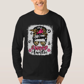 Cheer Auntie Leopard Cute Messy Bun Hair Cheerlead T-shirt