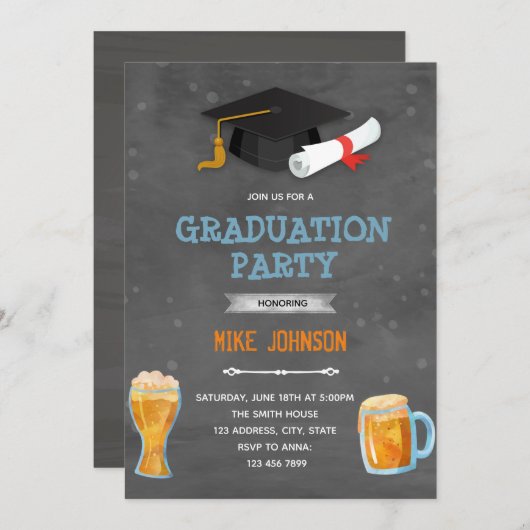 Cheer bier afstudeerfeest uitnodiging (Voorkant / Achterkant)
