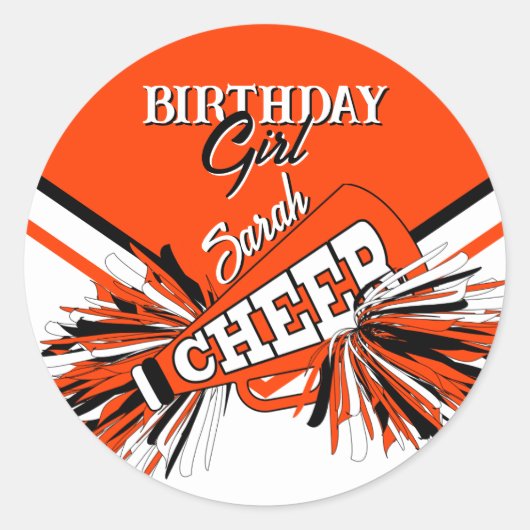Cheer Birthday - Sinaasappel, zwart en wit Ronde Sticker (Voorkant)