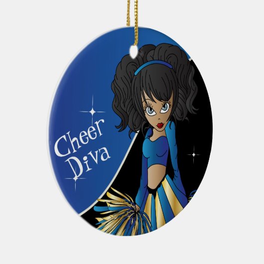 Cheer Blue Cheerleader Diva Girl Keramisch Ornament (Rechts)