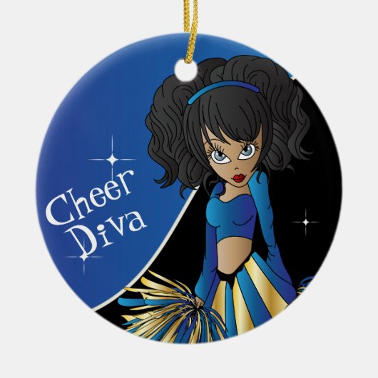 Cheer Blue Cheerleader Diva Girl Keramisch Ornament (Voorkant)