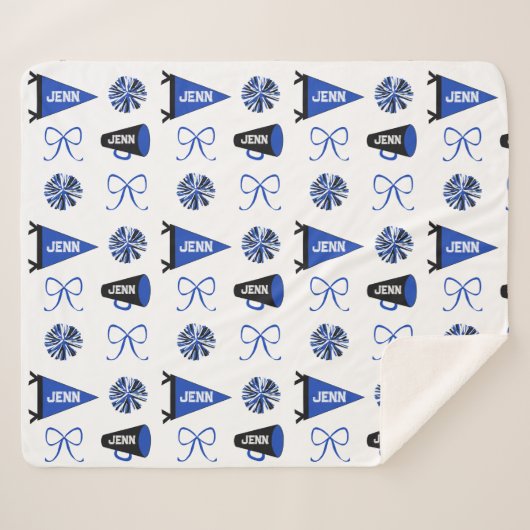 Cheer Camp Blue and Black Cheerleadering Pompom Sherpa Deken (Voorkant (horizontaal))