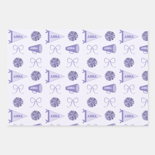 Cheer Camp Paarse Cheerleadering Pompom Verjaardag Inpakpapier Vel (Voorkant 2)