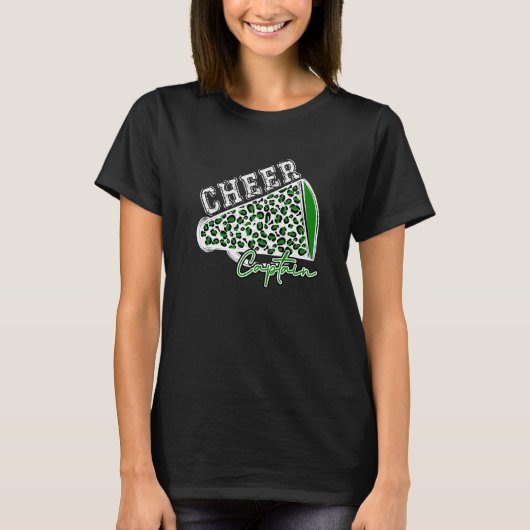 Cheer CAPTAIN Leopard Cheetah Megaphone Green Tren T-shirt (Voorkant)