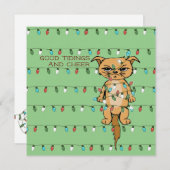Cheer Cat Funny Tangled Kat in Xmas Lights Groen Feestdagenkaart (Voorkant / Achterkant)