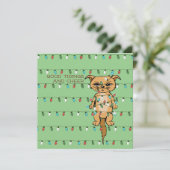 Cheer Cat Funny Tangled Kat in Xmas Lights Groen Feestdagenkaart (Staand voorkant)