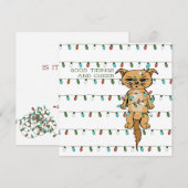 Cheer Cat Funny Tangled Kat in Xmas Lights Ivoor Feestdagenkaart (Voorkant / Achterkant)