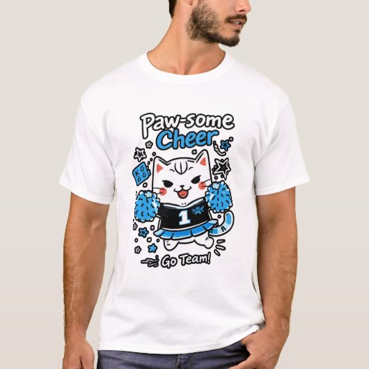 Cheer Cat Illustration – Cute Sports Cheerleader C T-shirt (Voorkant)